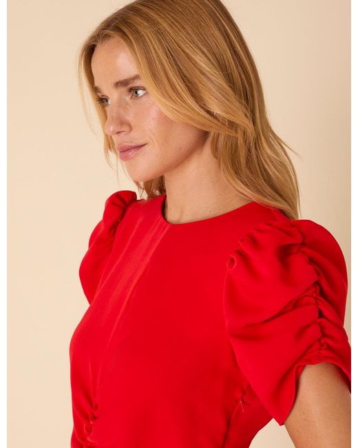 Nobody's Child Red Ruched Naomi Midi Dress