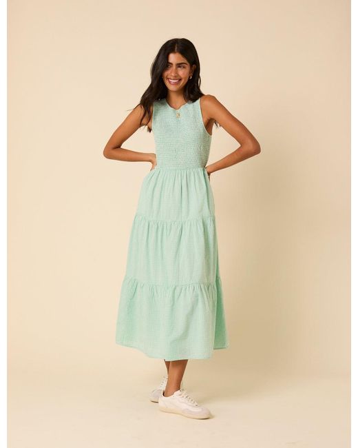 Nobody's Child Green Mint Gingham Sleeveless Tiered Charlie Midi Dress