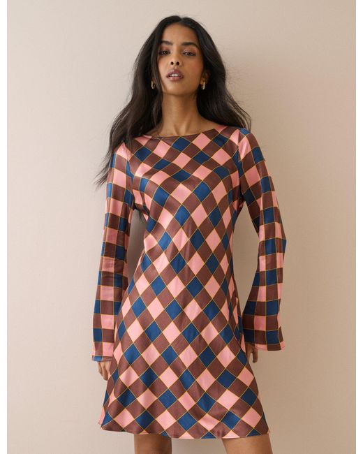 Nobody's Child Brown And Check Satin Romy Mini Dress