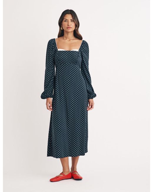 Nobody's Child Blue Polka Dot Aurdrey Midi Dress