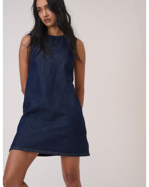 Nobody's Child Blue Dark Denim Izzie Pinafore Mini Dress