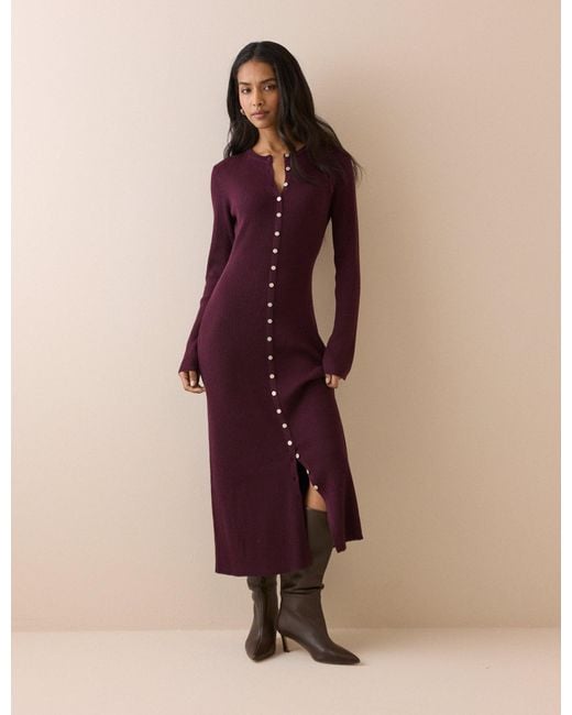 Nobody's Child Pink Burgundy Ribbed Knitted Midi Dress