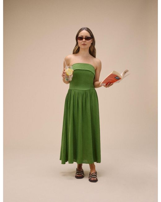Nobody's Child Green Linen-Blend Bandeau Fia Midi Dress