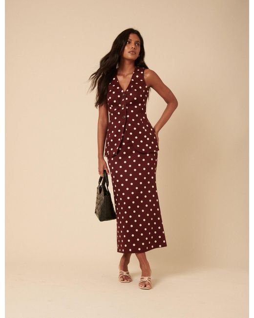 Nobody's Child Natural Burgundy Polka Dot Midi Skirt