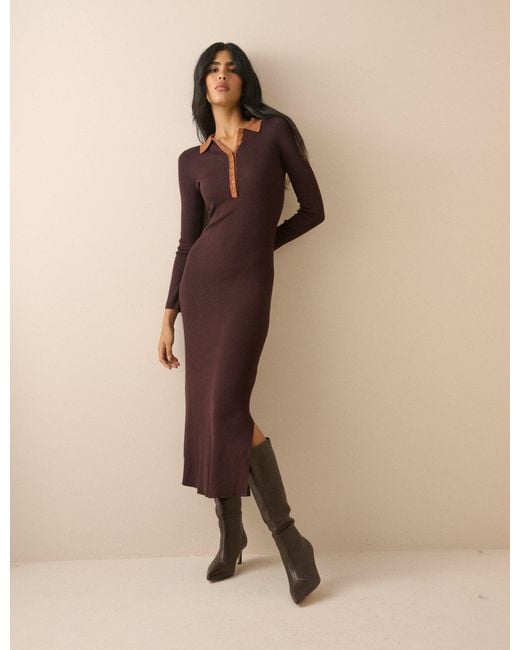 Nobody's Child Natural Contrast Polo Midi Dress