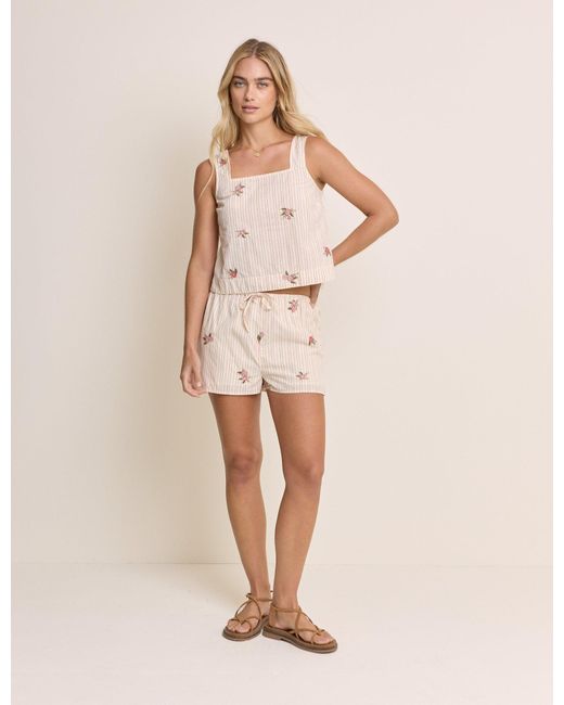Nobody's Child Natural Light Striped Embroidered Swing Top