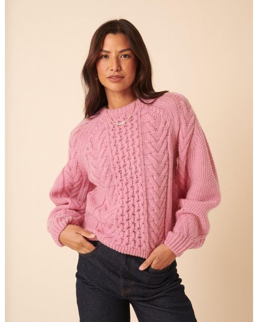 Nobody's Child Pink Wool Blend Chunky Cable Jumper