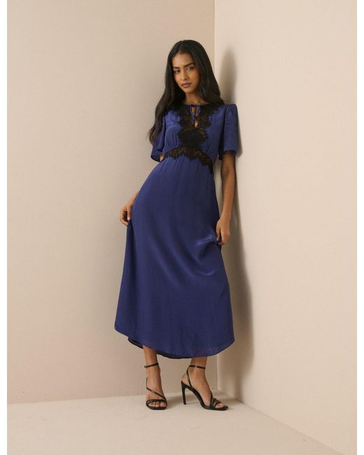 Nobody's Child Blue Lace Trim Wynne Midi Dress