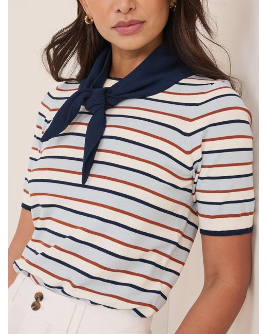 Nobody's Child Blue Striped Tie Neck T-Shirt