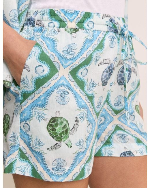 Nobody's Child Blue Ocean Printed Drawstring Linen-Blend Shorts