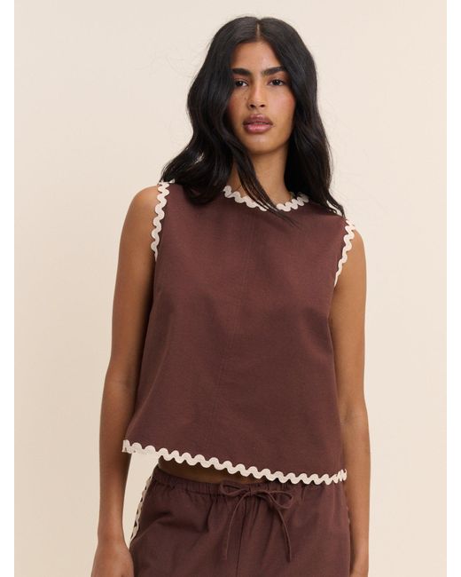 Nobody's Child Natural Ric Rac Trim Sleeveless Swing Top
