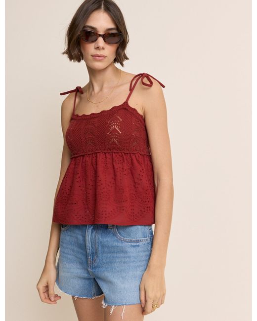 Nobody's Child Red Crochet Broderie Anglaise Cami Top