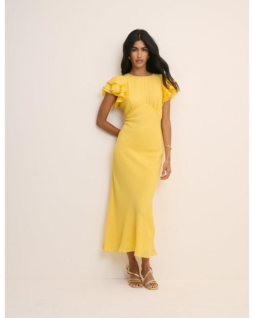 Nobody's Child Yellow Frill Sleeve Lola Midi Dress