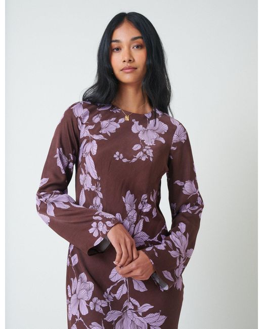 Nobody's Child Red Floral Long Sleeve Shiloh Midi Dress