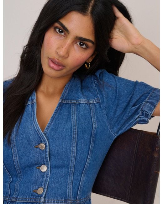 Nobody's Child Blue Denim Puff Sleeve Sienna Midi Dress