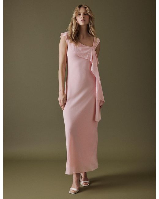 Nobody's Child Green Soft Asymmetric Neckline Midi Gardenia Dress