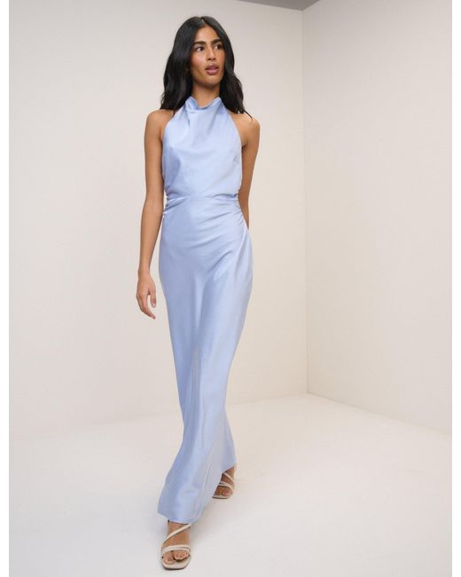 Nobody's Child Blue Soft Satin Column Devin Maxi Dress