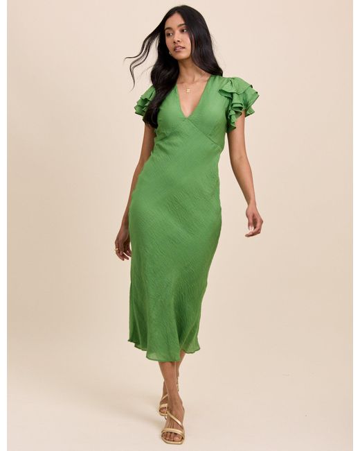 Nobody's Child Green Frill Sleeve Layla Midi Dress