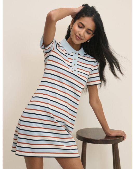 Nobody's Child White Striped Jersey Polo Collins Mini Dress