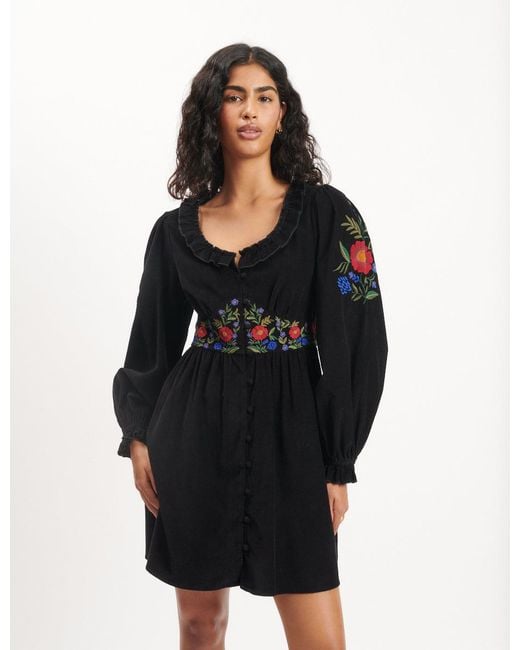 Nobody's Child Black Floral Embroidered Cord Flossie Mini Dress