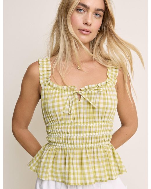 Nobody's Child Yellow Gingham Shirred Milkmaid Top