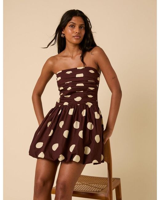 Nobody's Child Polka Dot Felicity Bubble Hem Mini Dress in Brown | Lyst UK
