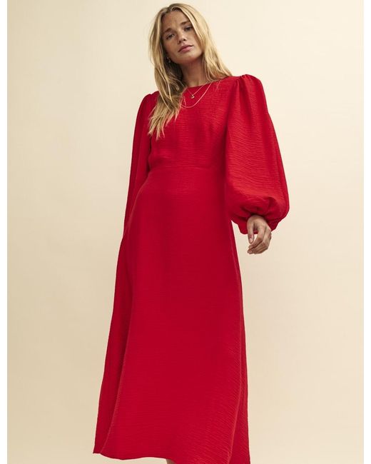 Nobody's Child Red Balloon Sleeve Zora Midi Dress