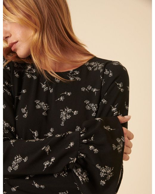 Nobody's Child Black Floral Flute Sleeve Bella Mini Dress