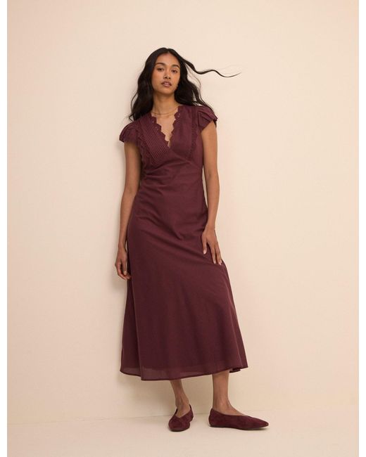 Nobody's Child Purple Burgundy Lace Trim Susie Midi Dress