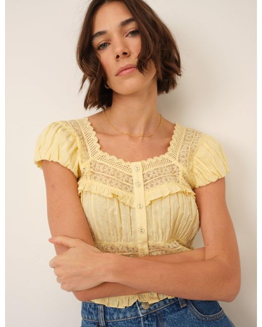 Nobody's Child Brown Lace Short Sleeve Top