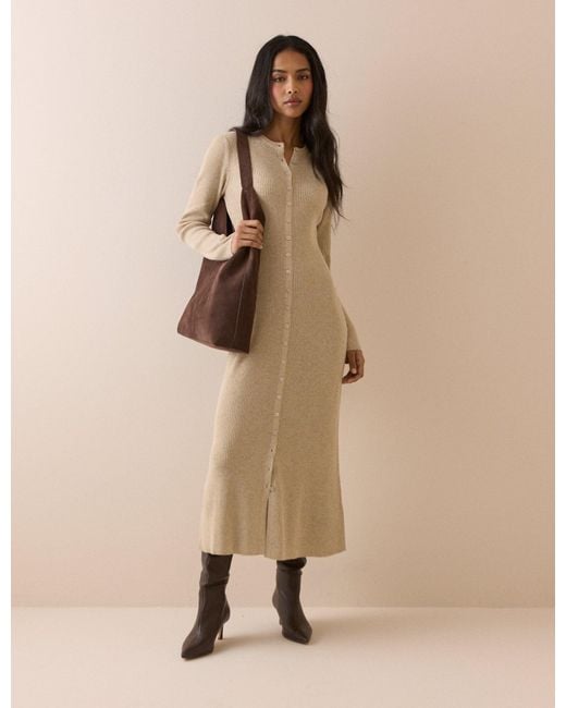 Nobody's Child Natural Ribbed Knitted Midi Dress