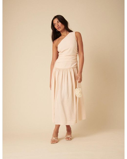 Nobody's Child Natural One Shoulder Drop Waist Trent Midi Dress