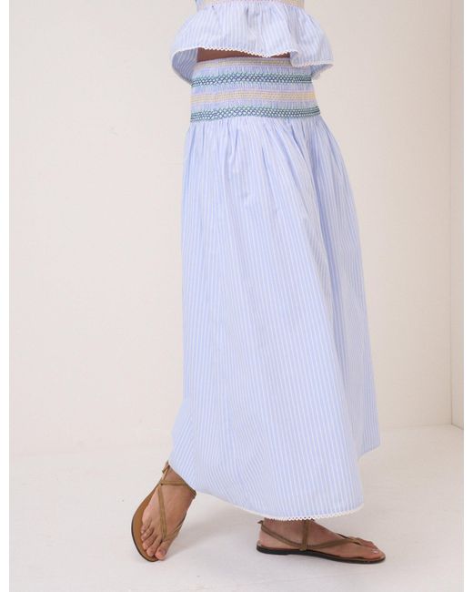 Nobody's Child Blue Striped Shirred Waist Midi Skirt