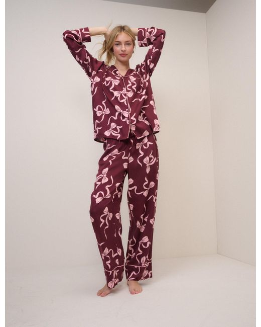 Nobody's Child Pink Burgundy Bow Printed Pyjama Set