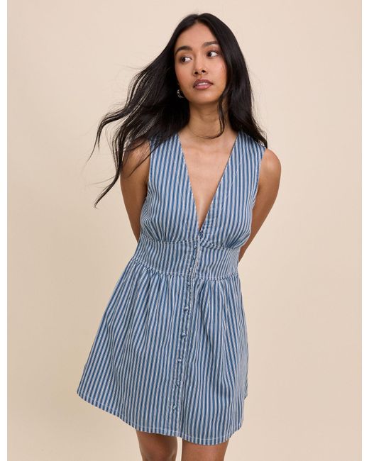 Nobody's Child Blue Denim Pinstripe Starlight Mini Dress