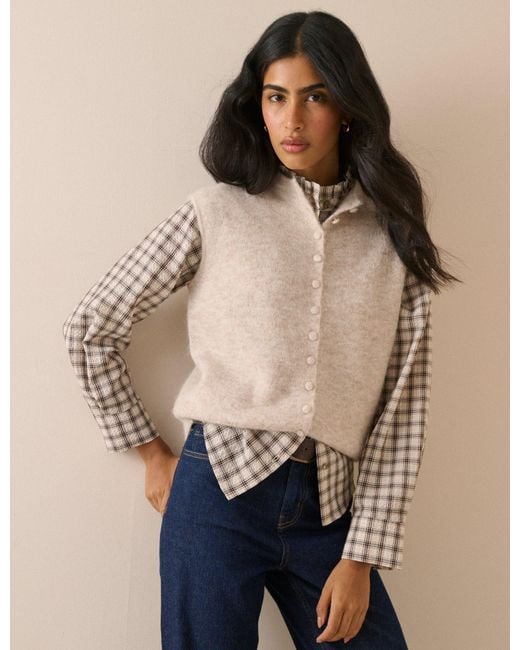 Nobody's Child Brown Check Frill Neck Blouse