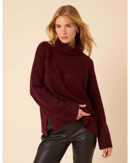 Nobody's Child Red Burgundy Roll Neck Relaxed Knitted Jumper