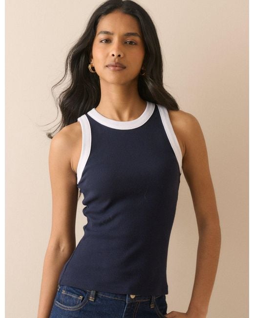 Nobody's Child Blue Contrast Trim Ribbed Racer Vest