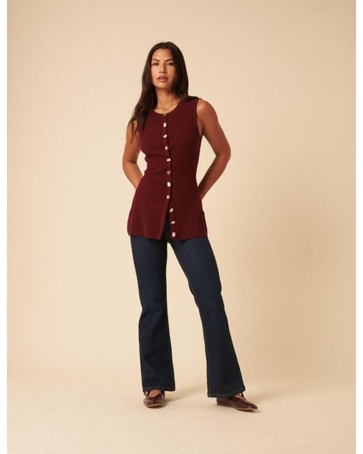 Nobody's Child Red Burgundy Longline Knitted Waistcoat