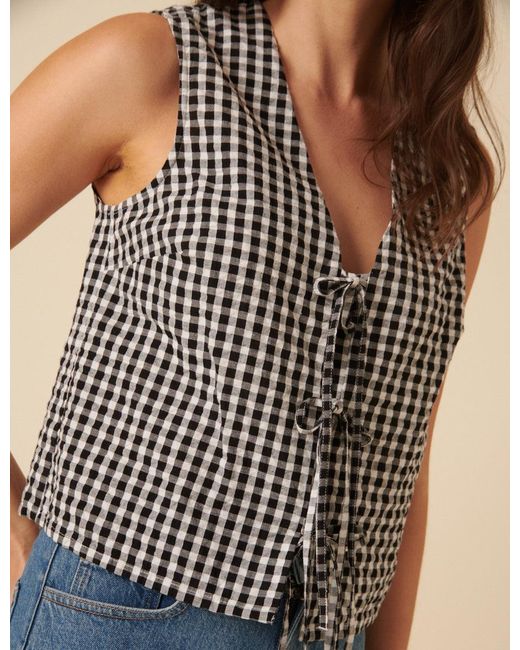 Nobody's Child Black Gingham Tie Front Tessa Top