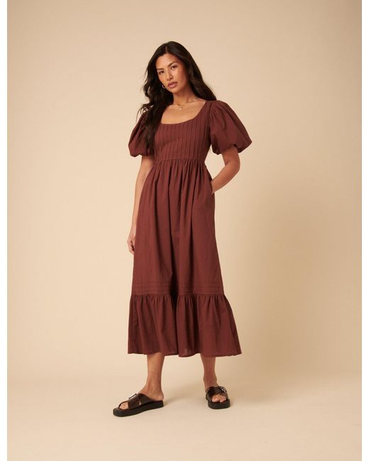 Nobody's Child Natural Puff Sleeve Mimi Midi Dress