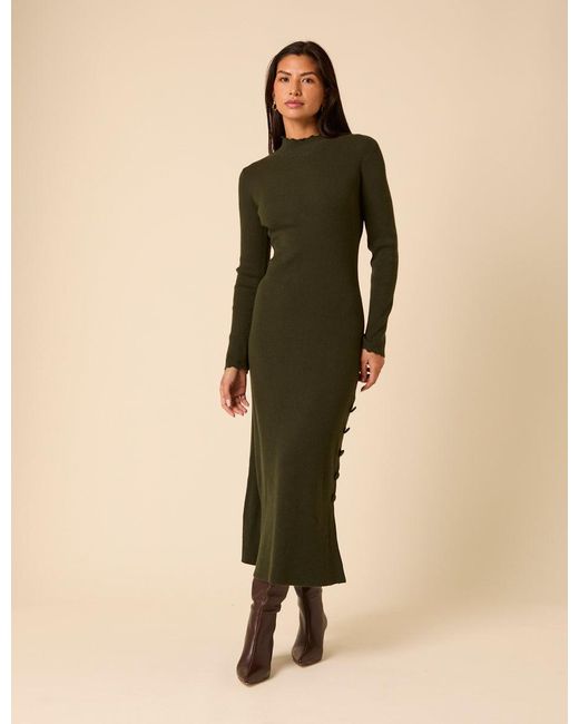 Nobody's Child Natural Dark Knitted Long Sleeve Midi Dress