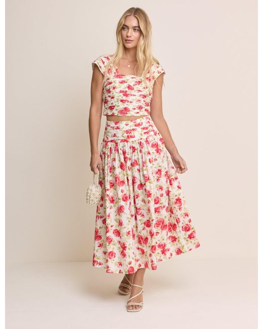 Nobody's Child Pink And Floral Pleated Midi Skirt