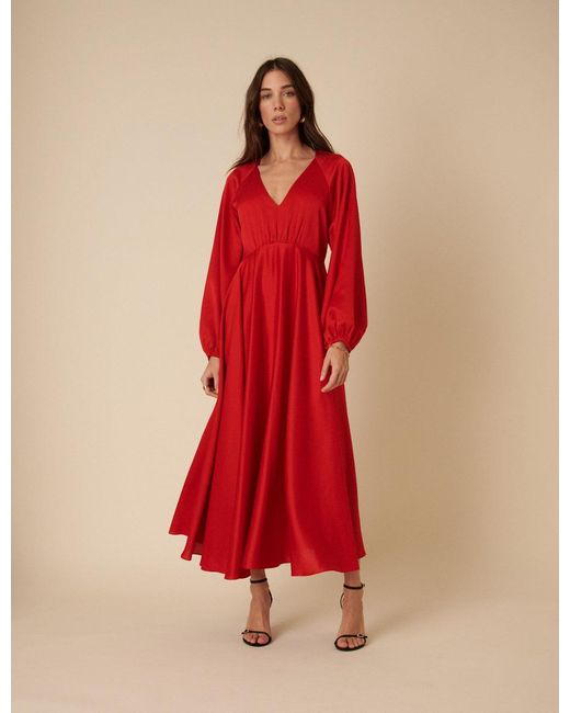 Nobody's Child Red Balloon Sleeve Ace Maxi Dress