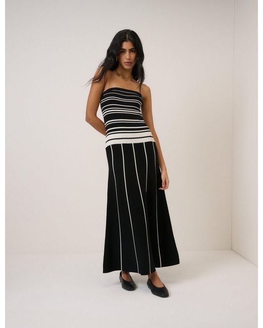 Nobody's Child Black Striped Knitted Bandeau Midi Dress