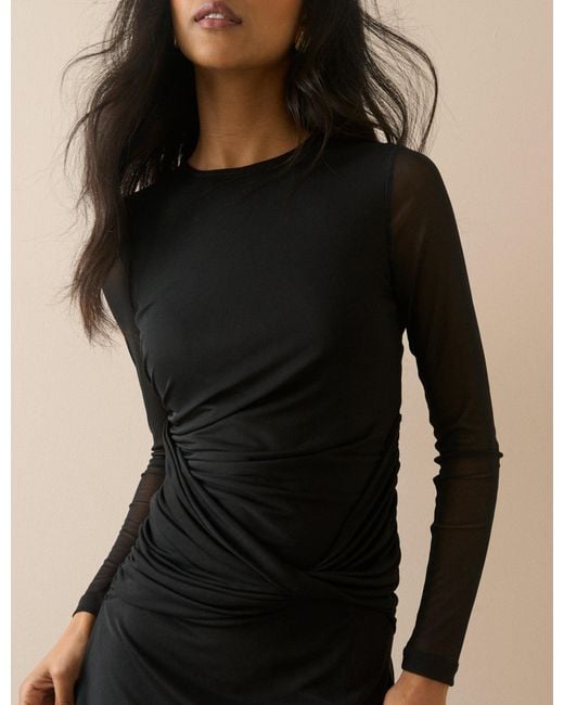 Nobody's Child Natural Ruched Mesh Tammy Midi Dress