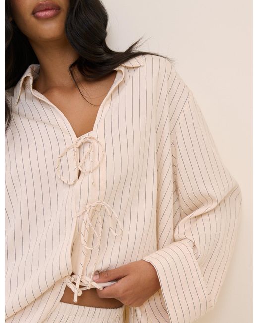 Nobody's Child Natural Pinstripe Tie Front Shirt