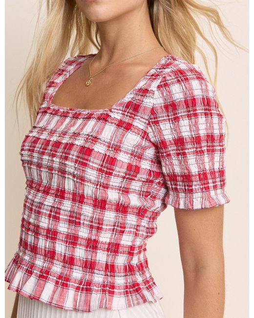 Nobody's Child Pink Check Shirred Frill Trim Top