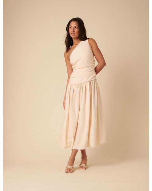 Nobody's Child Natural One Shoulder Drop Waist Trent Midi Dress