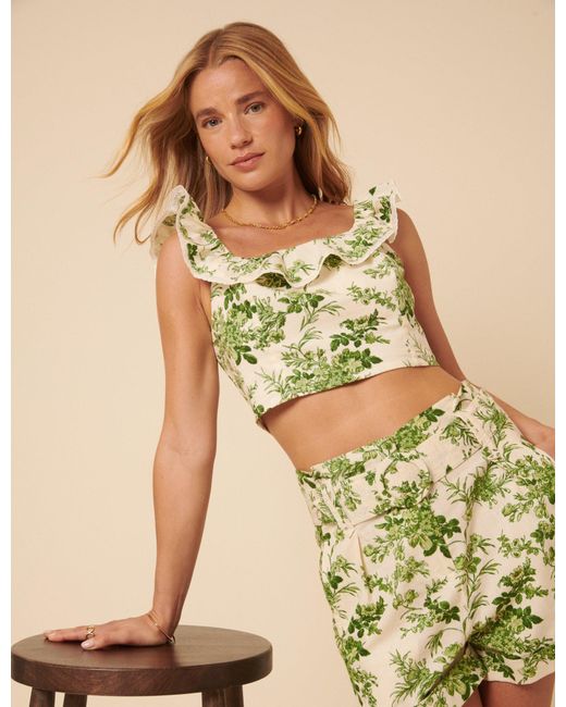 Nobody's Child Green Floral Ruffle Crop Top